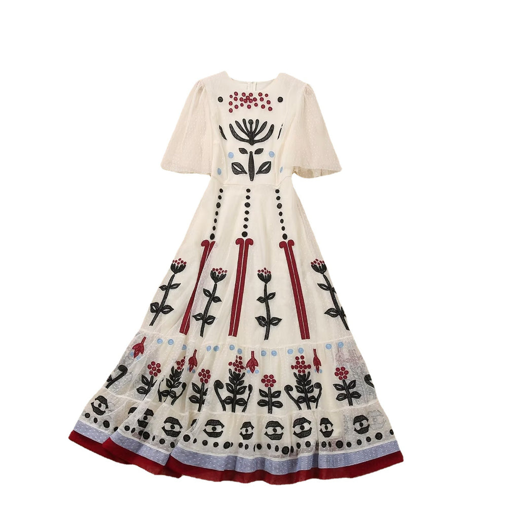 Embroidered Mesh High-Waist Midi Dress for Women