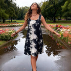 Ink-Wash Print Sleeveless Midi Dress for Women, Plus Size Beach Style
