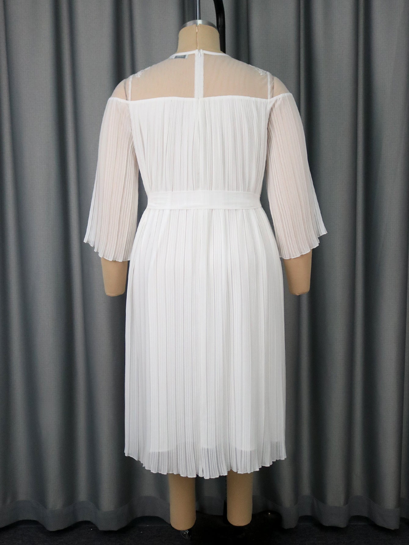 Mesh Round-Neck Midi Dress