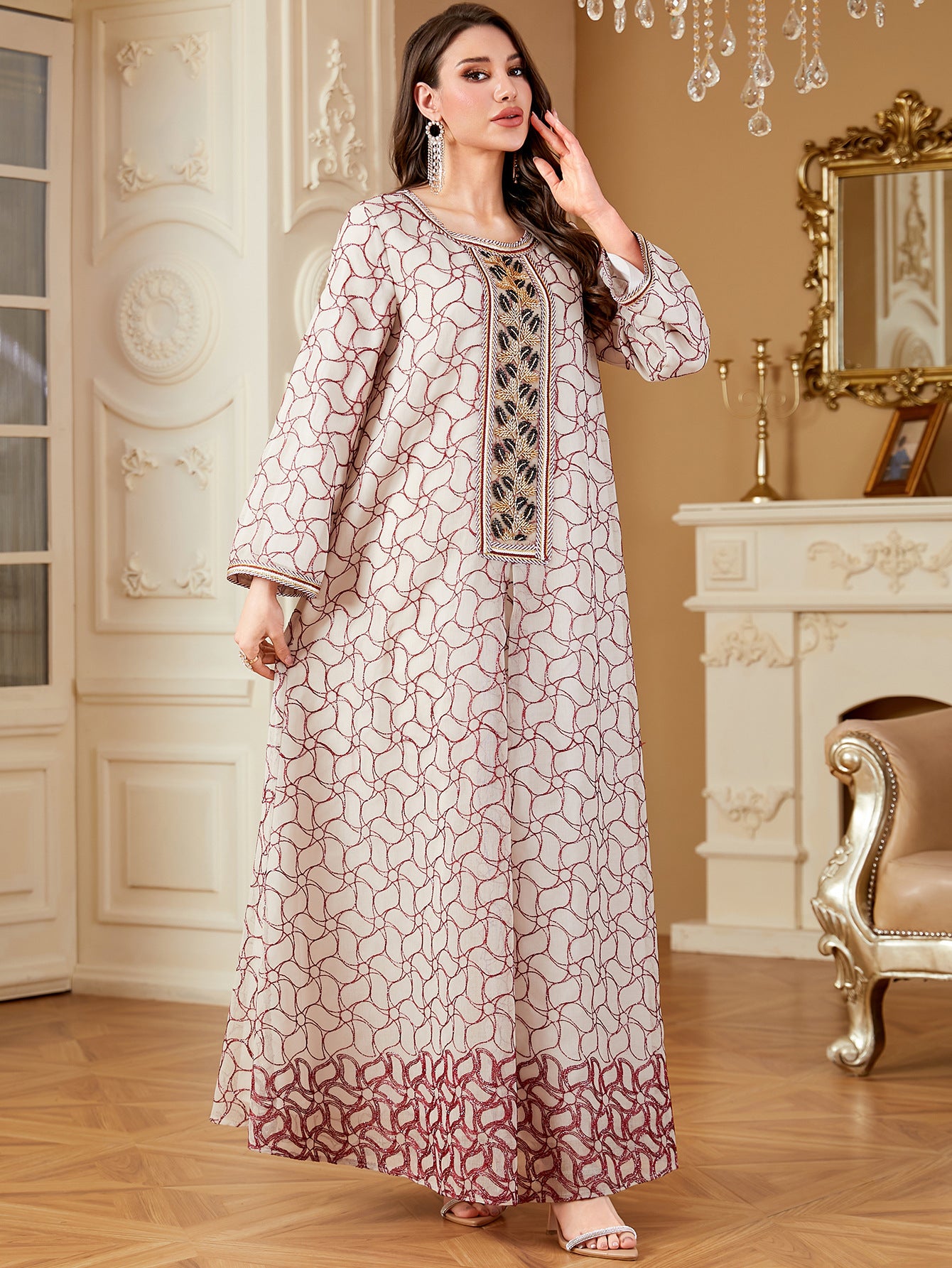Burgundy Embroidered Maxi Dress