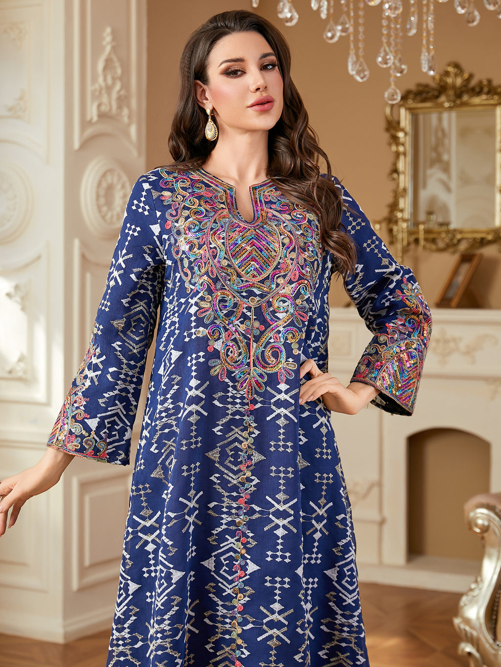 Royal Blue Embroidered Maxi Dress