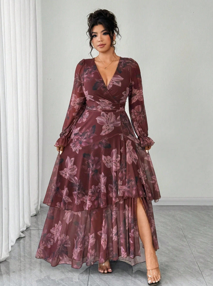 Plus-Size Floral Chiffon Maxi Dress