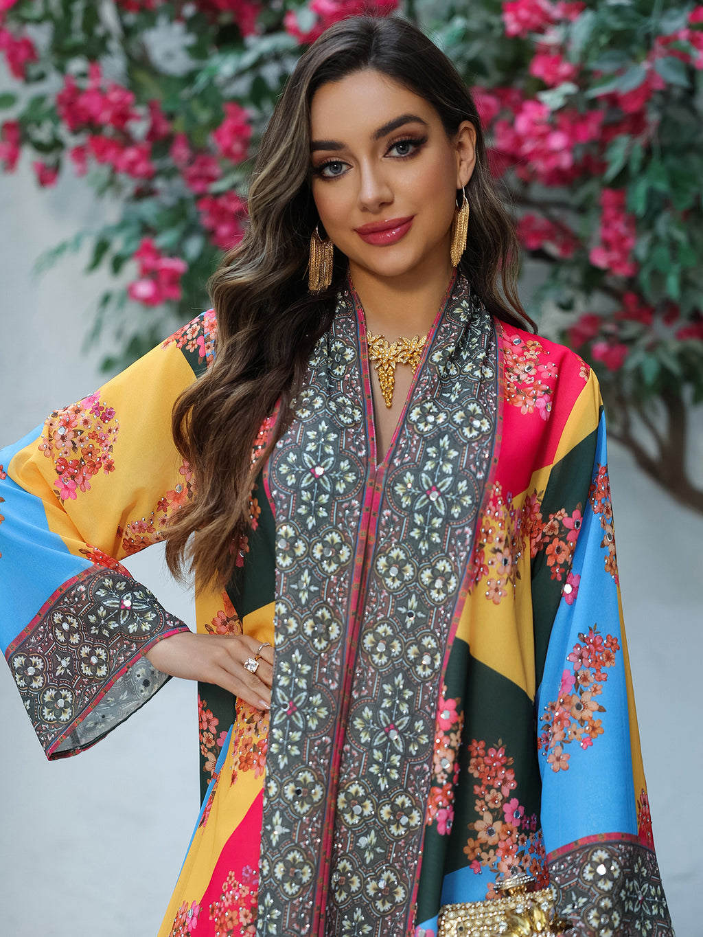 Rhinestone Printed Maxi Dress