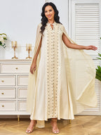 Apricot V-Neck Long-Sleeve Maxi Dress