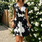 V-Neck Printed Short Sleeve Plus Size Dress for Women