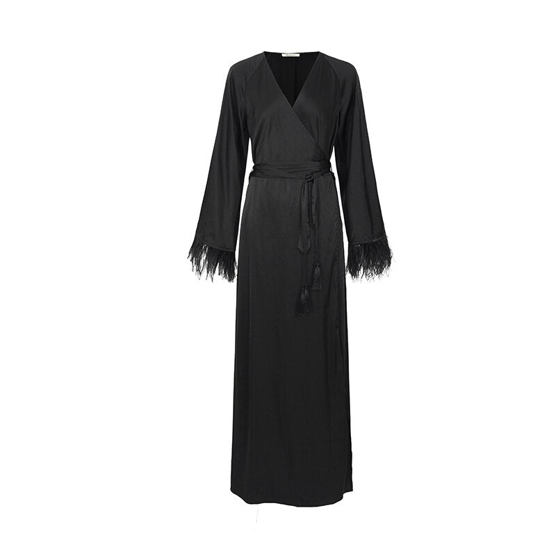 Ostrich Feather Hem Bandage Slip Dress for Women
