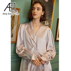 Pleated Satin V-Neck Slim Dress in Light Purple