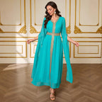 Shawl-Sleeve Robe Maxi Dress
