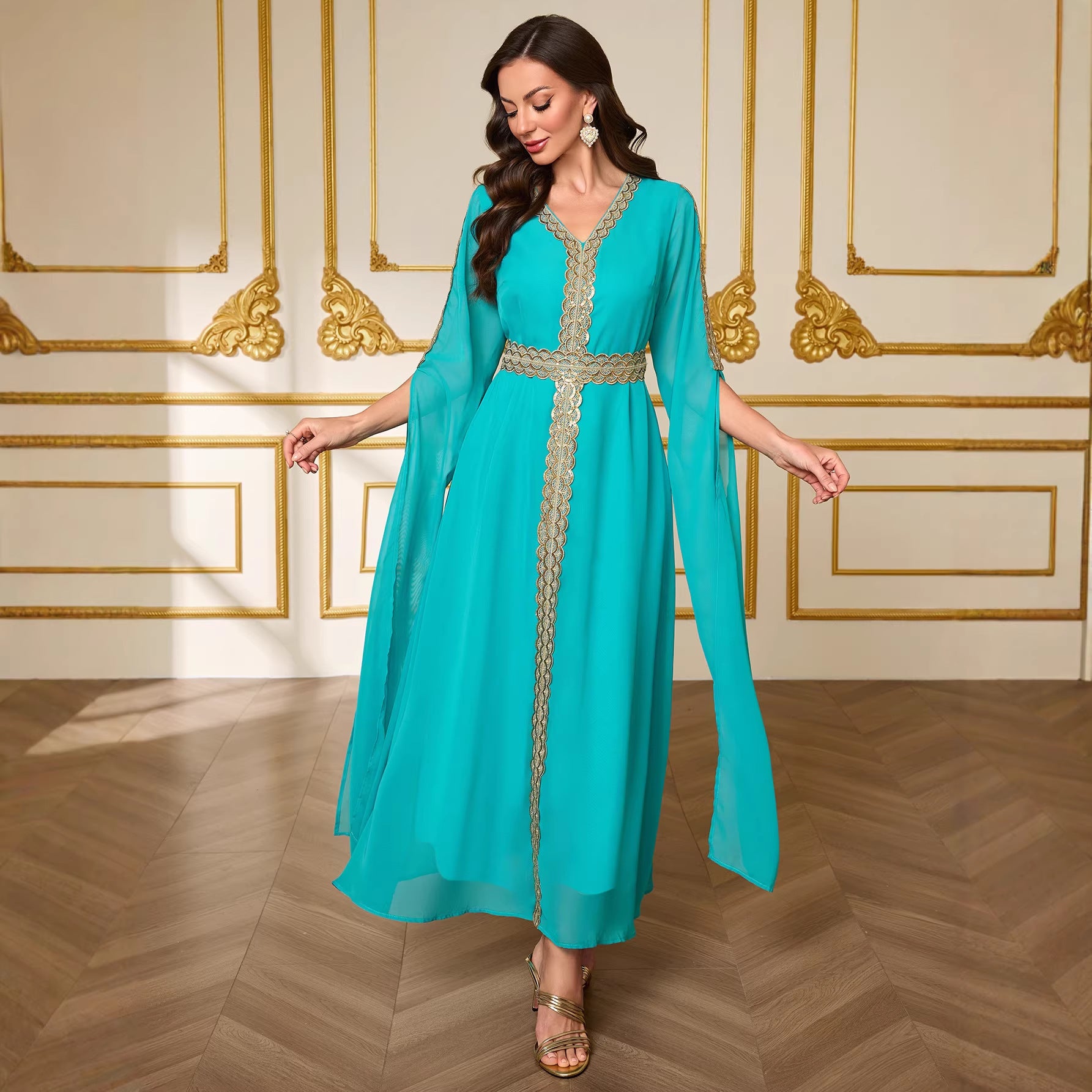 Shawl-Sleeve Robe Maxi Dress
