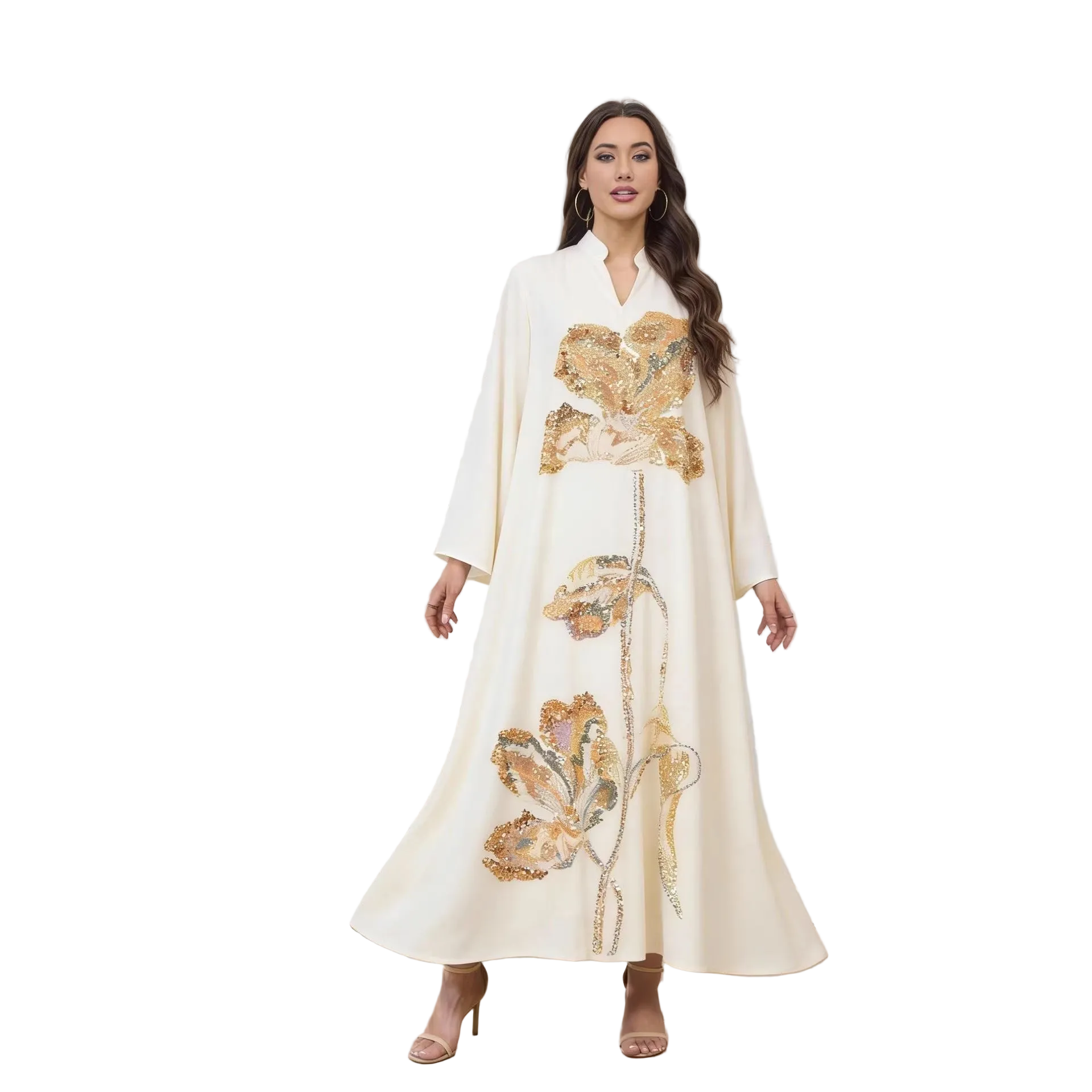 Sequin Beaded Embroidered Maxi Dress for women with long sleeves