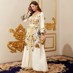 Long sleeved printed V-neck dress