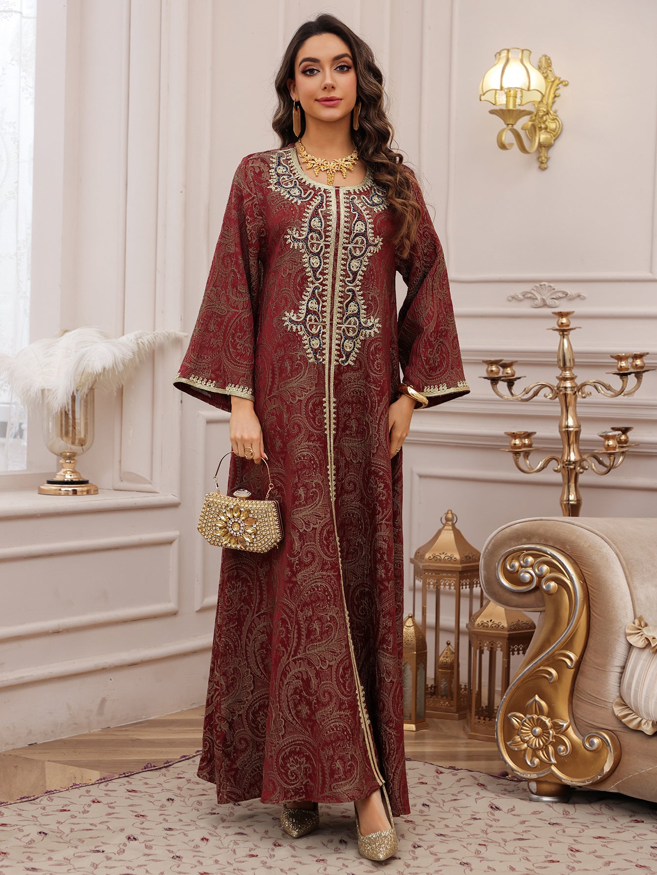 Lace-Up Kaftan Maxi Dress