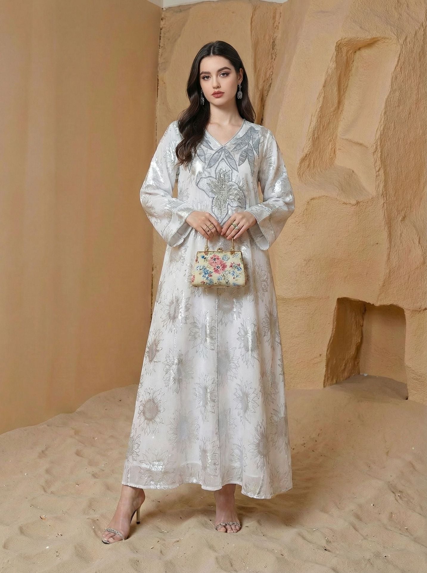 Printed Abaya Robe Maxi Dress