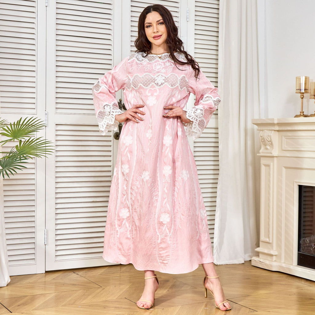 Round-Neck Lace Long-Sleeve Maxi Dress