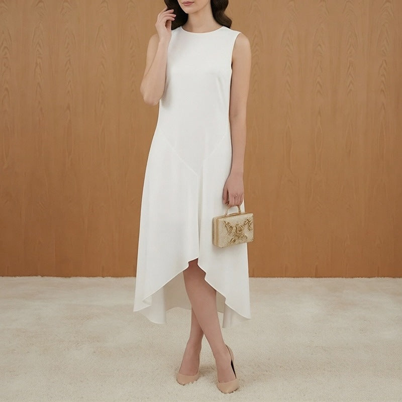 Solid Round-Neck Irregular-Hem Maxi Dress for Women, Sleeveless