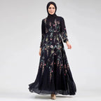 Printed Stand-Collar Long-Sleeve Maxi Dress