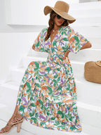 Cinched-Waist Printed Maxi Dress