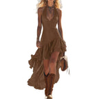 Deep V-Neck Sleeveless Straight Midi Dress