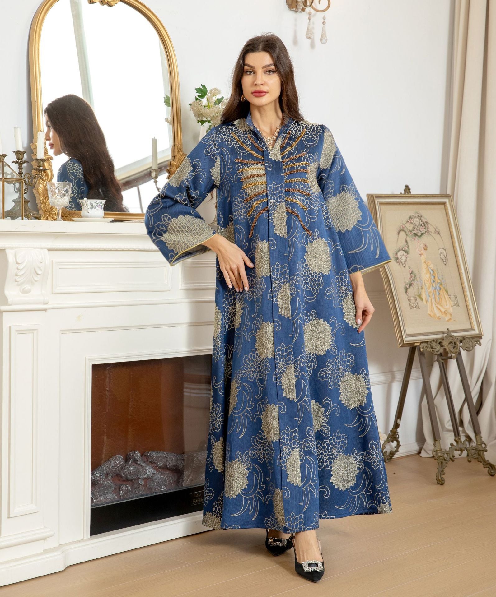 Embroidered V-Neck Maxi Dress