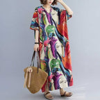 Lightweight V-Neck Short-Sleeve Full-Skirt Beach Dress for Women