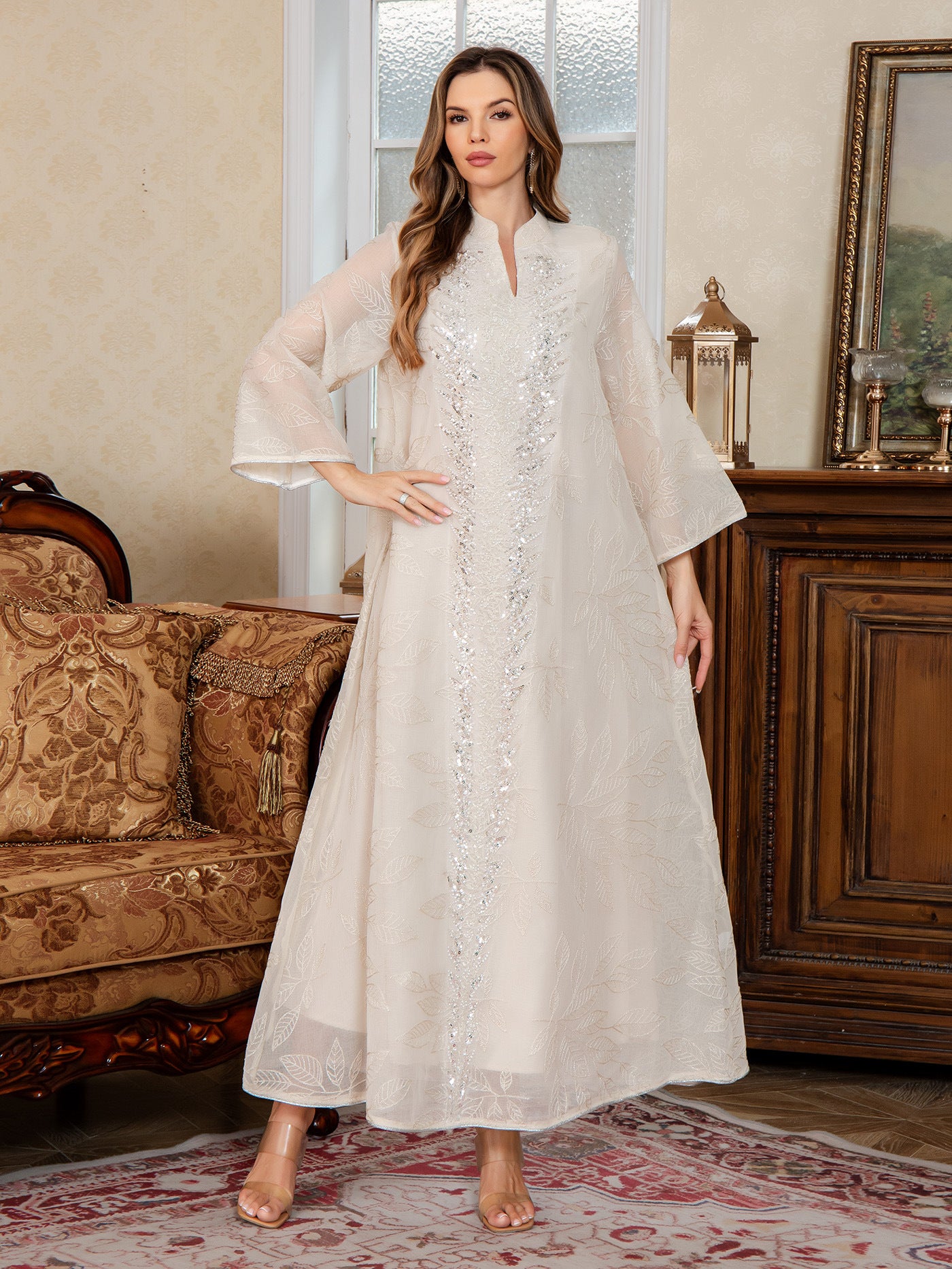 Beaded Embroidered Chiffon Maxi Dress