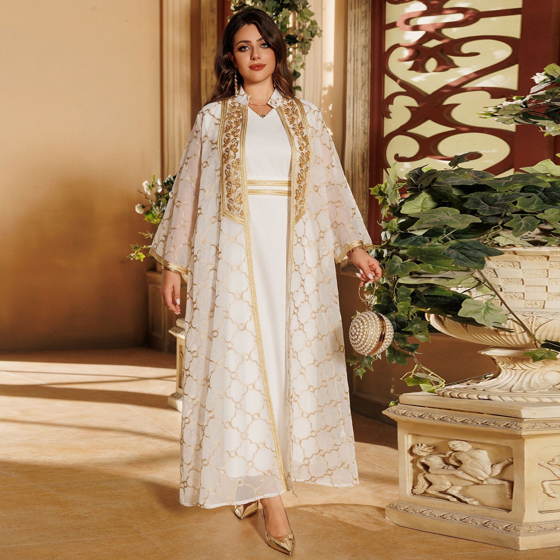 Embroidered Sequin Maxi Dress & Vest Set Main image