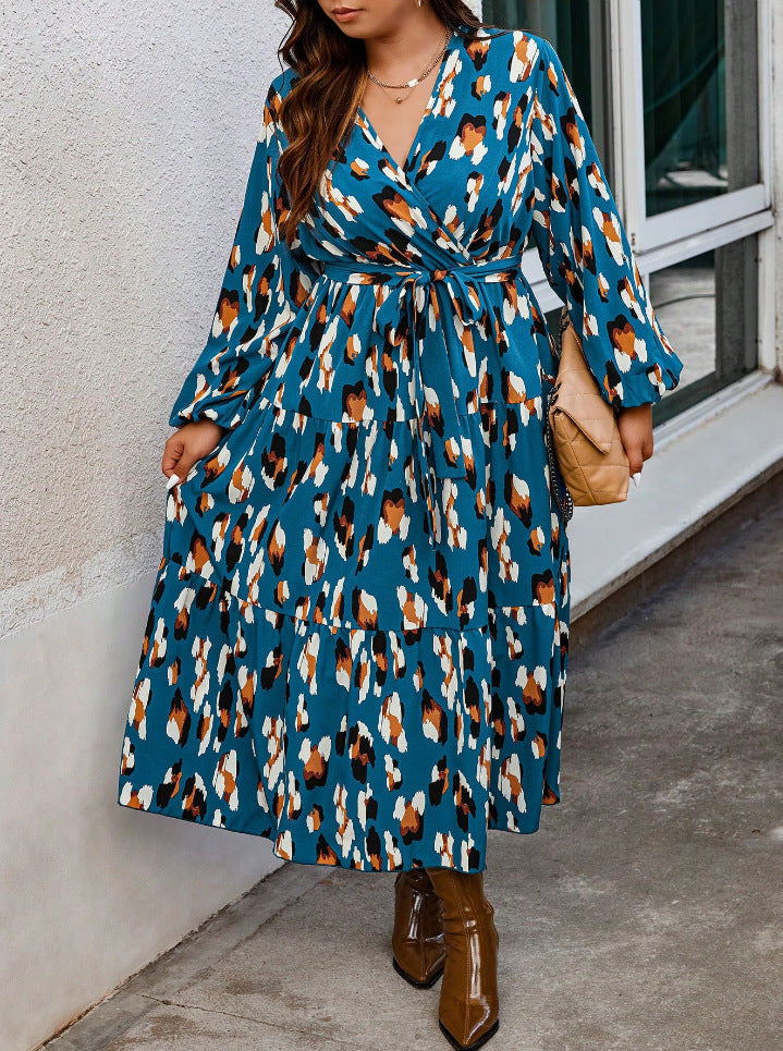 Plus-Size Printed V-Neck Maxi Dress