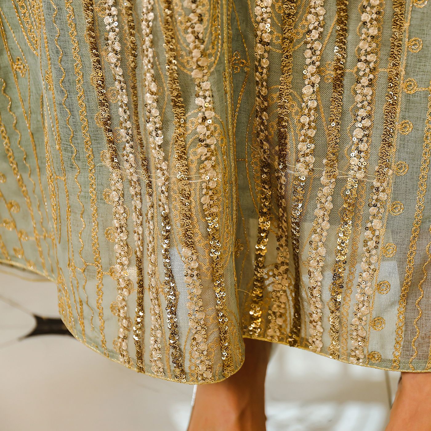 Sequined Embroidered Robe Maxi Dress