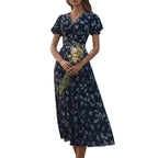 Floral V-Neck Loose Short-Sleeve Maxi Dress for Women
