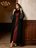 Black Embroidered Robe Dress