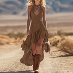 Deep V-Neck Sleeveless Straight Midi Dress