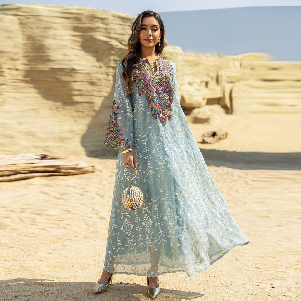 Mesh Embroidered Patchwork Maxi Dress