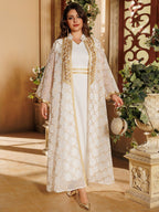 Embroidered Maxi Dress & Vest Set