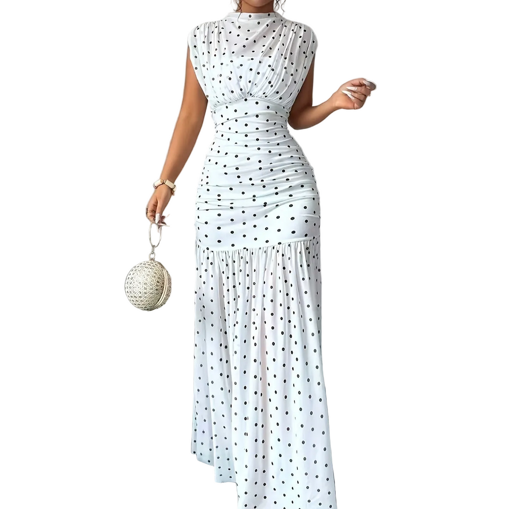 Polka Dot Pleated Maxi Dress for women
