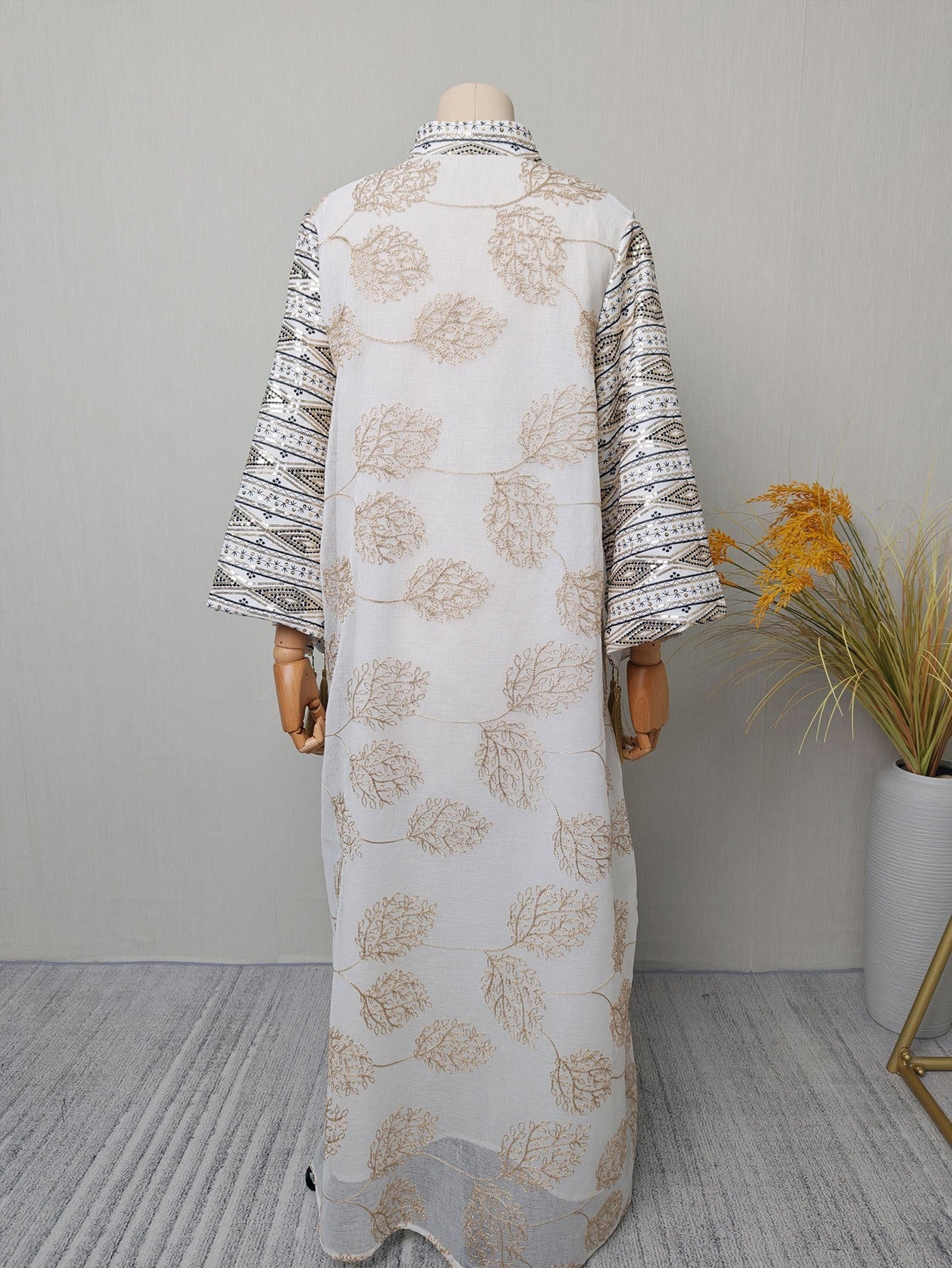 Long-Sleeve Embroidered Floral Maxi Dress