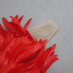 One-Shoulder Sequin Feather-Trim Bodycon Dress in Red