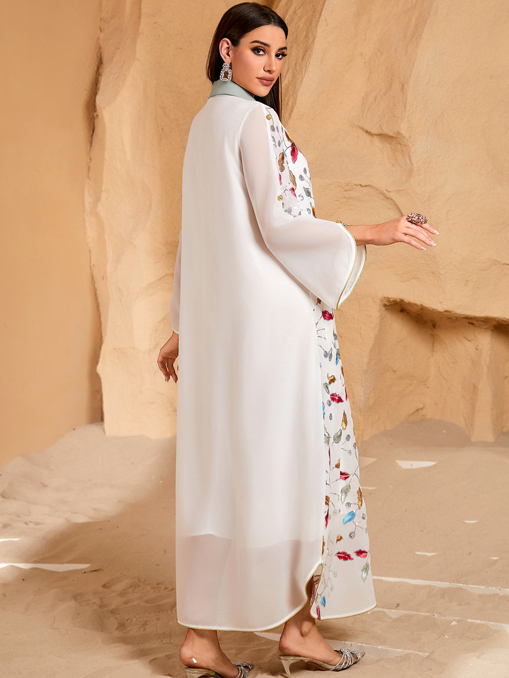 Beaded Embroidered Robe Maxi Dress