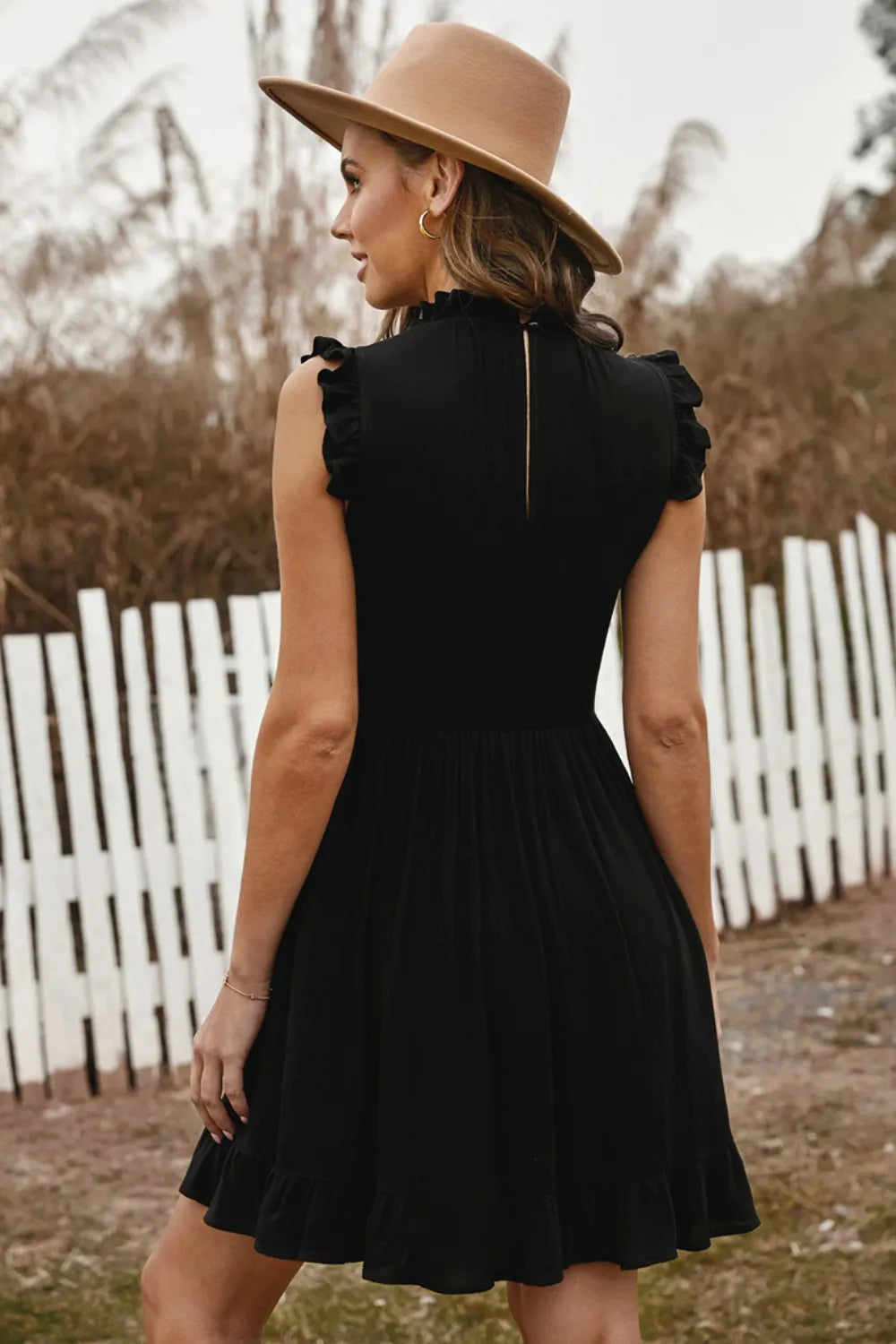 Ruffled sleeveless mini dress in chiffon, feminine summer dress by Vilmere
