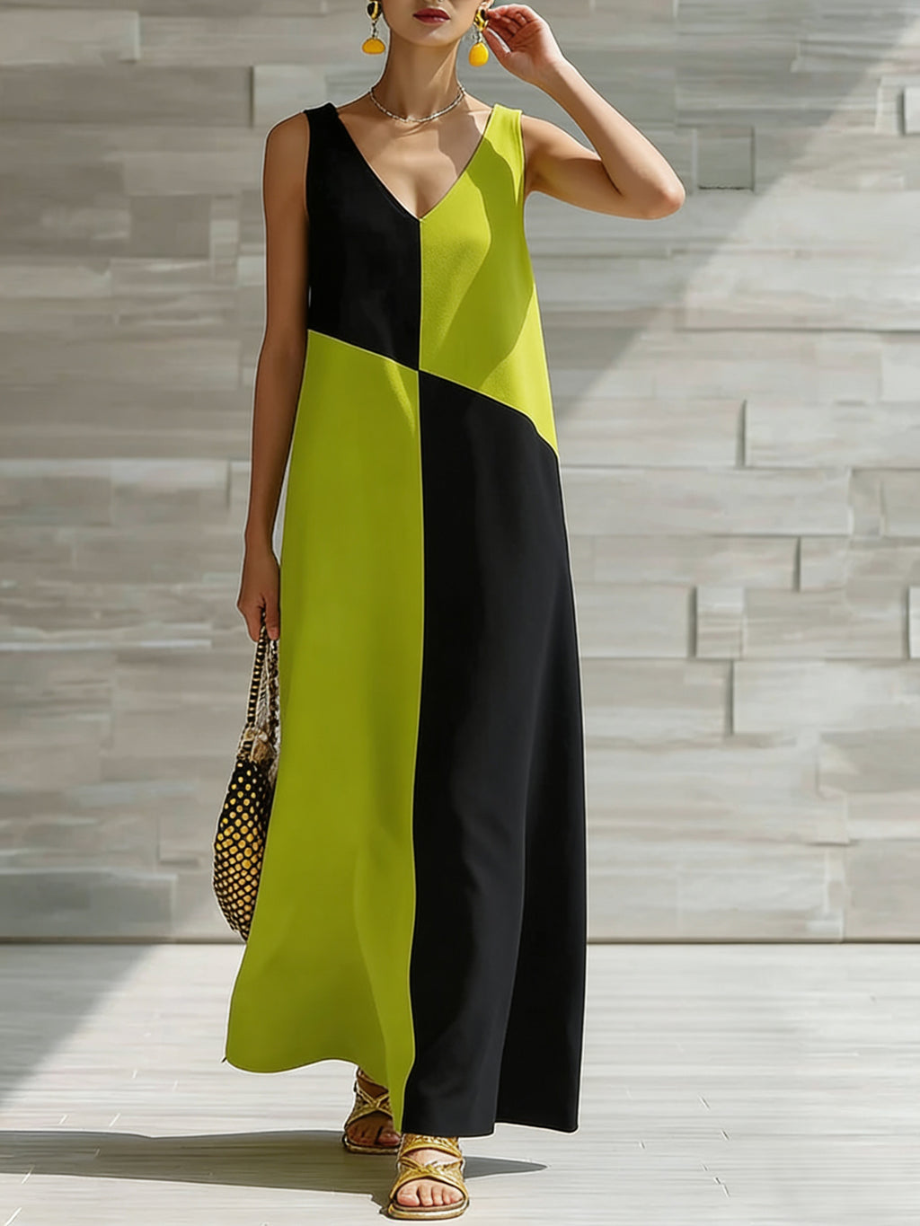 Color-Block Halter Maxi Dress