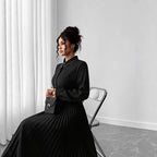 Black Pleated Long-Sleeve Maxi Dress, Plus Size