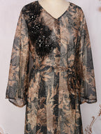 V-Neck Lace-Up Long-Sleeve Maxi Dress