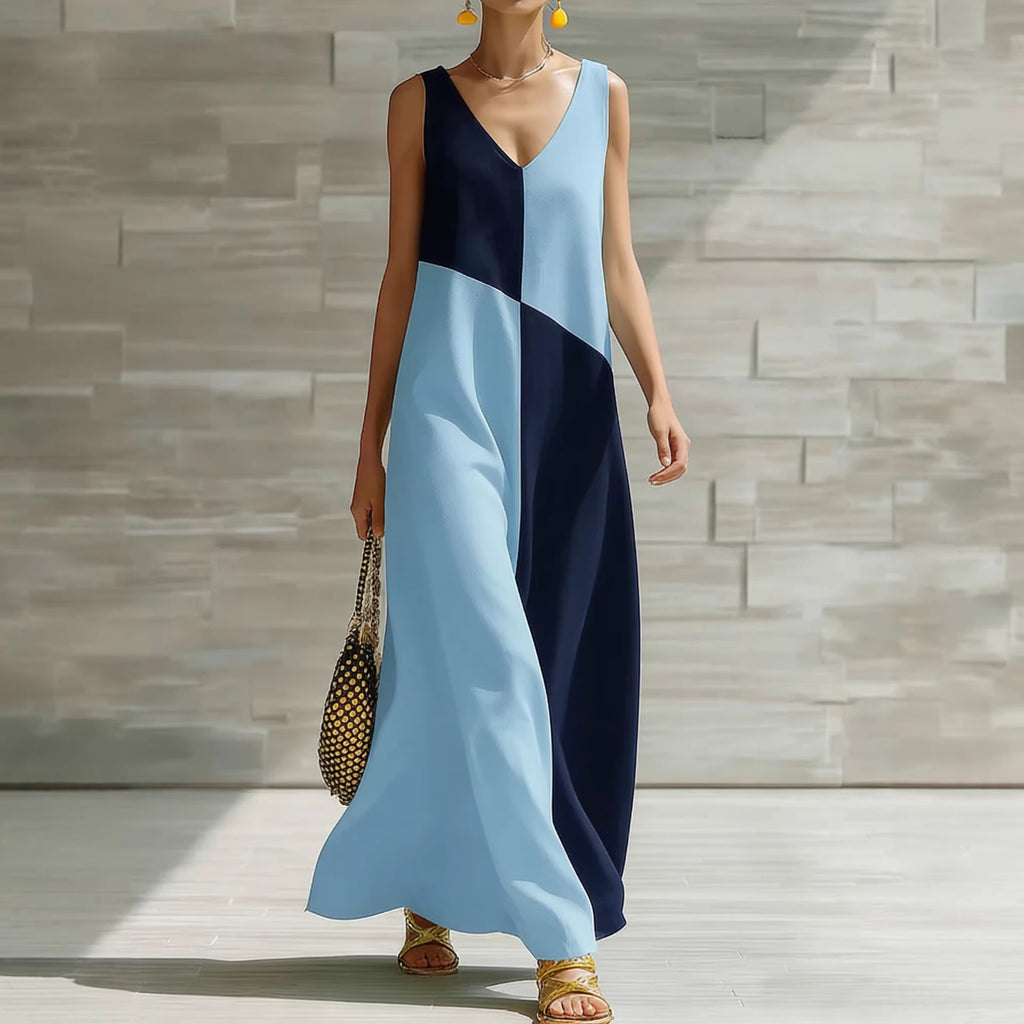 Colour-Block Halter Maxi Dress