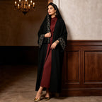 Black Embroidered Robe Dress with Headscarf