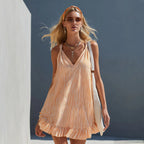 Striped Ruffle V-Neck Mini Dress