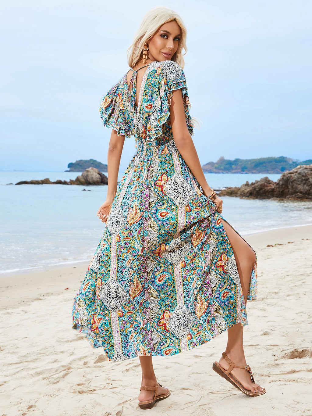Printed V-Neck Maxi Dress