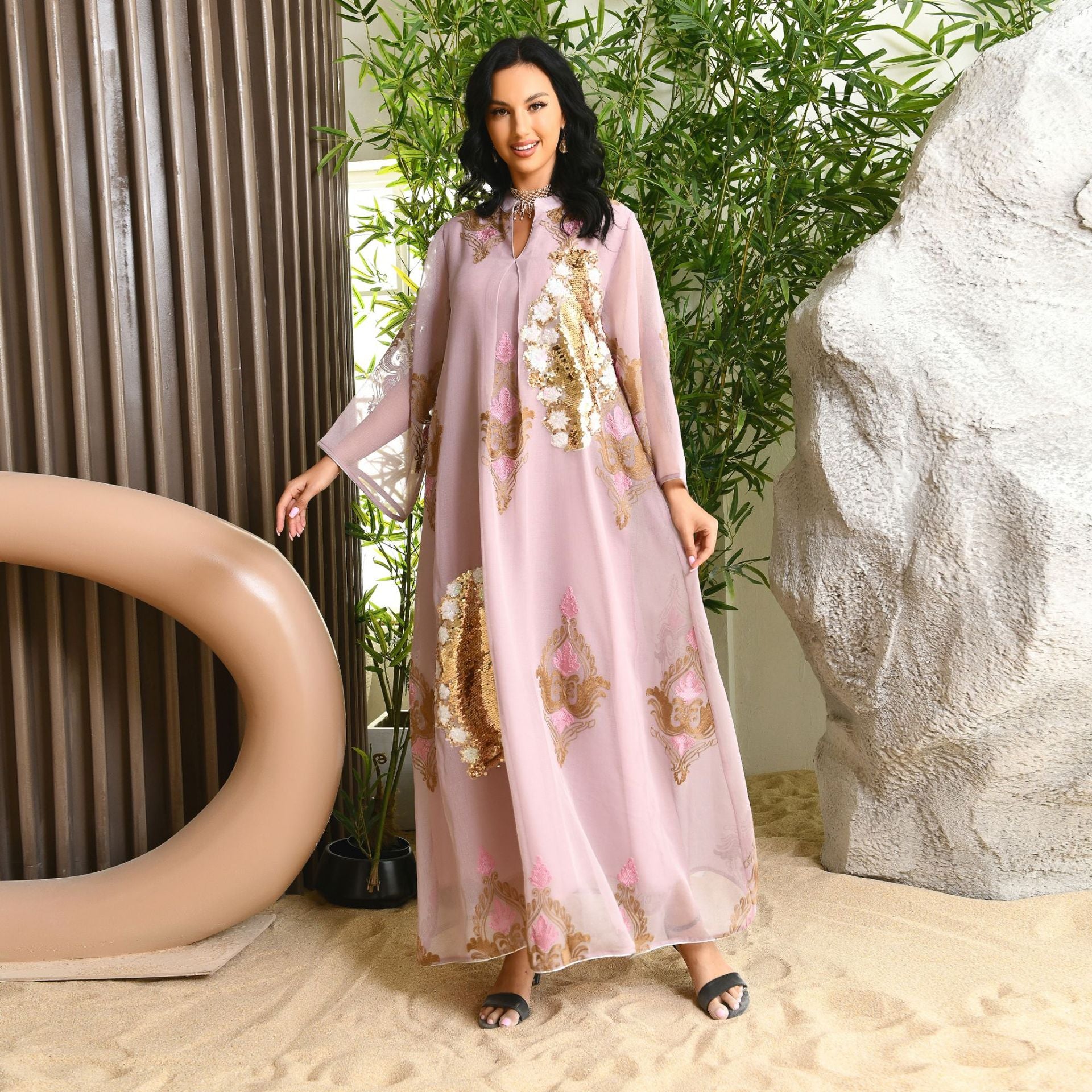 Beaded Sequin Evening Gown