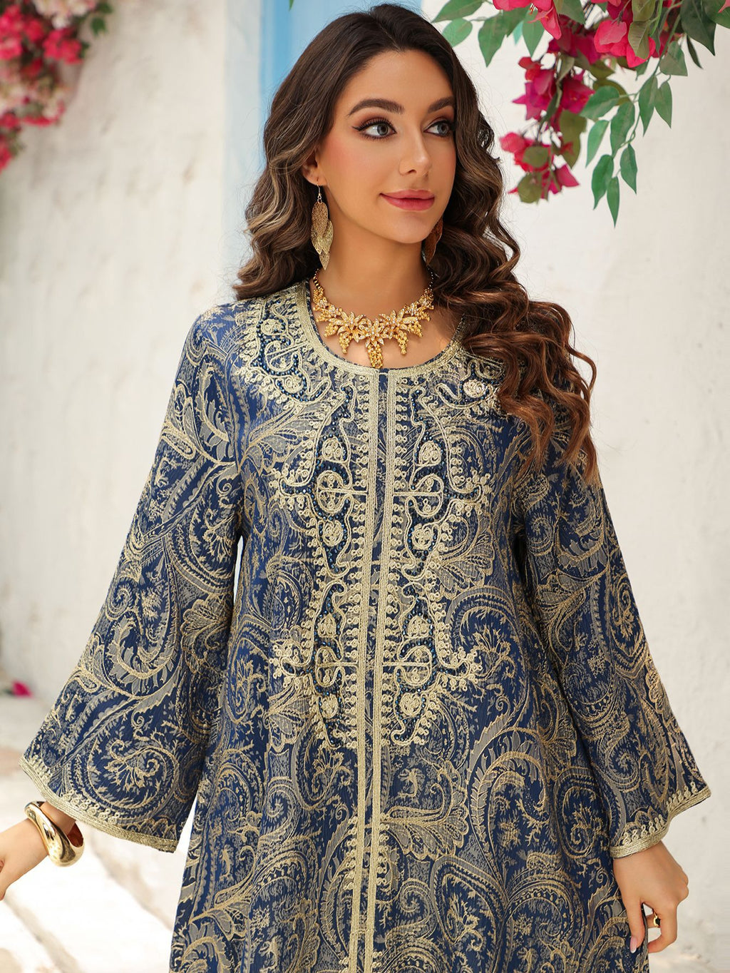 Lace-Up Kaftan Maxi Dress