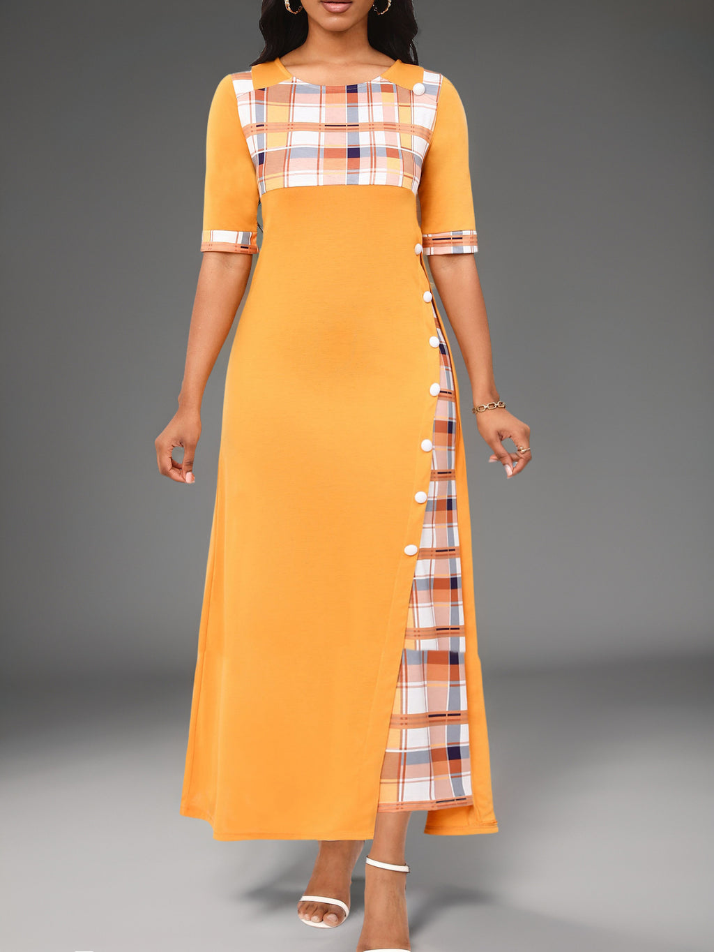 Color-Block Round-Neck Irregular-Hem Maxi Dress for Women, Plus Size