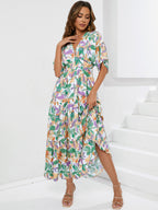 Cinched-Waist Printed Maxi Dress