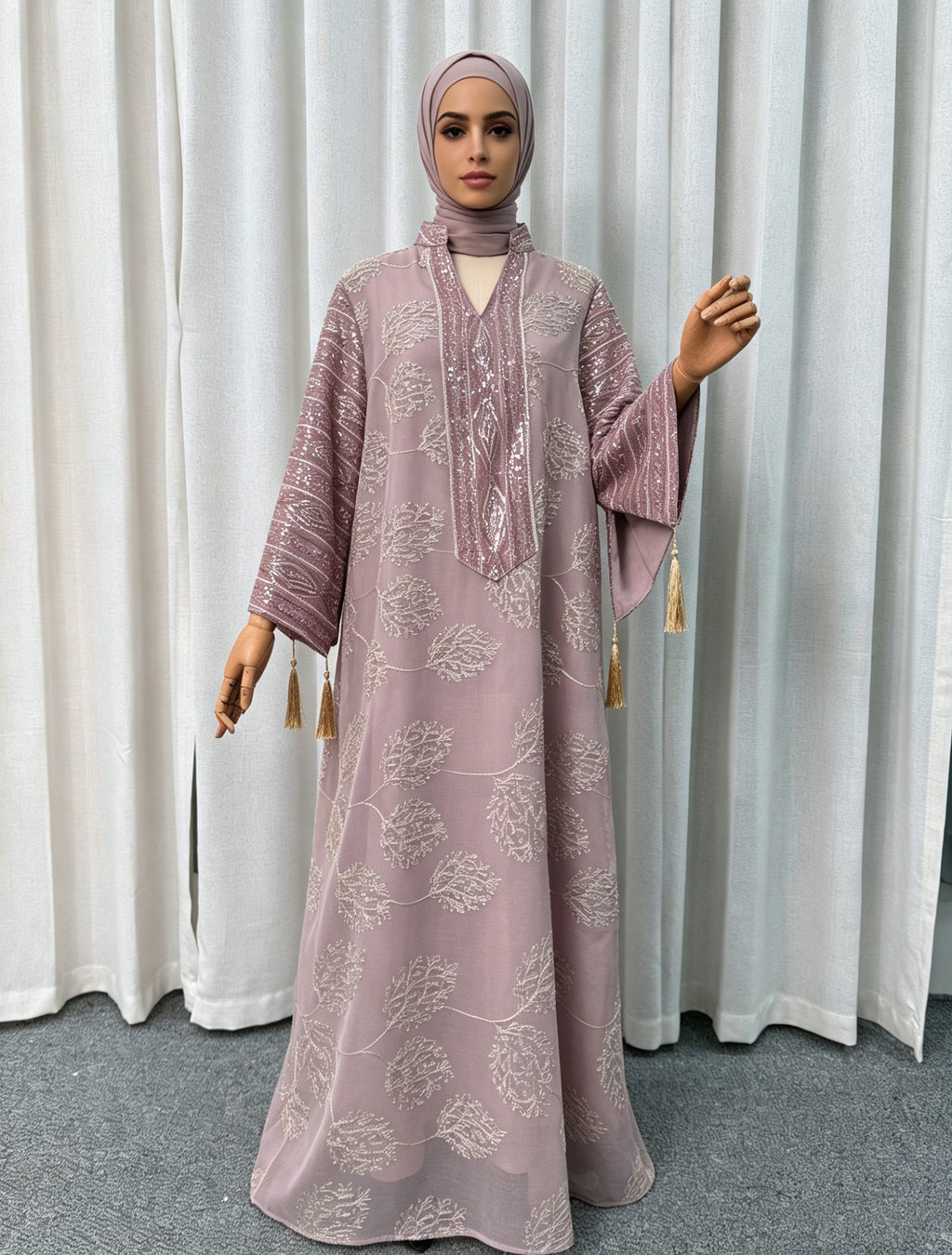 Long-Sleeve Embroidered Floral Maxi Dress